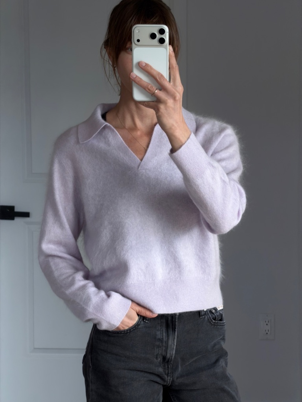 Charter Club 100% Cashmere Lilac Collared Sweater Size M NWOT
